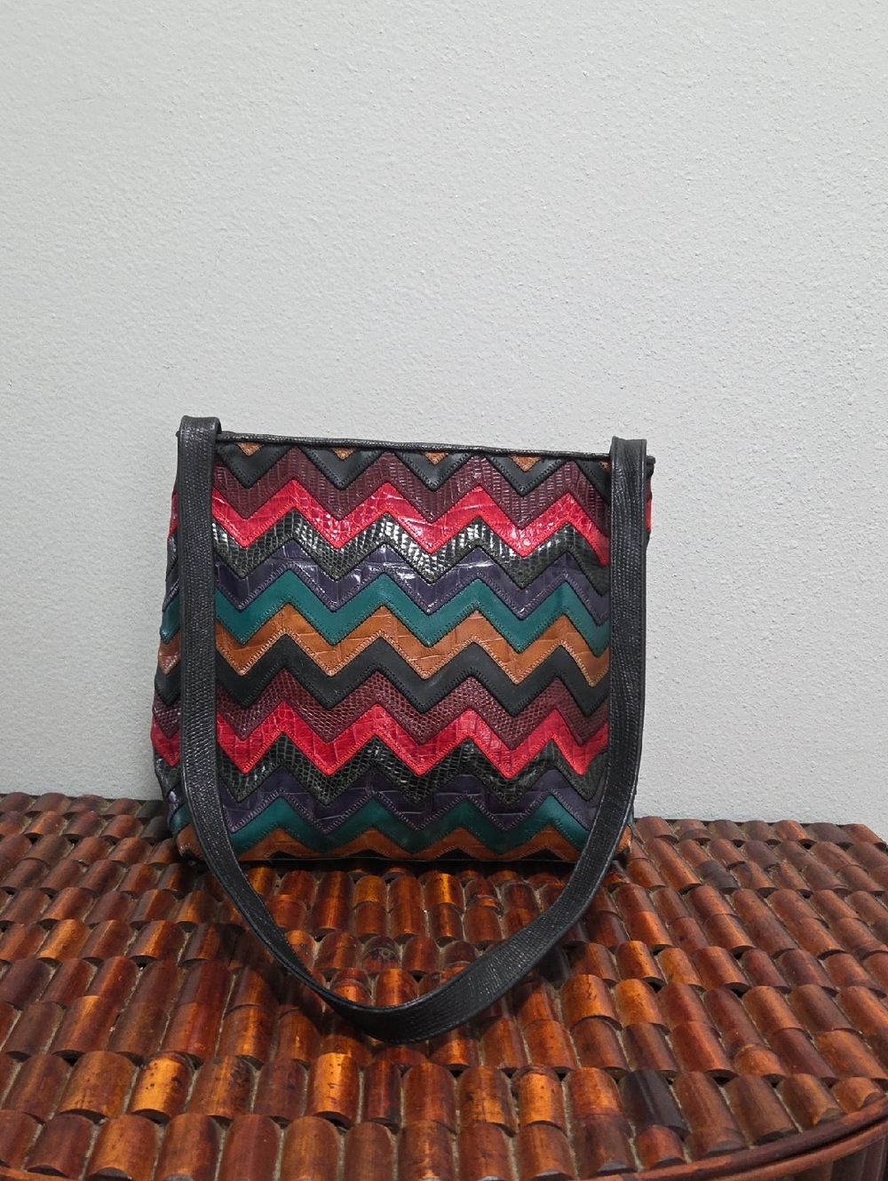 Sharif Chevron 80s Leather And Reptile Embossed Made In The U.S.A